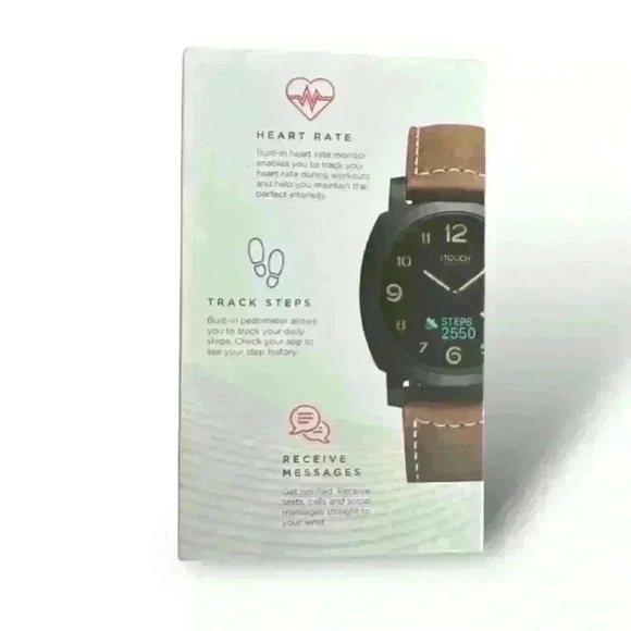iTouch Connected Men: Black Case Brown Leather Strap Hybrid Smartwatch - Picture 6 of 7